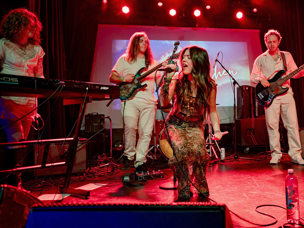 Meghan Chen, middle, performing with her band. (Image courtesy of Meghan Chen.)