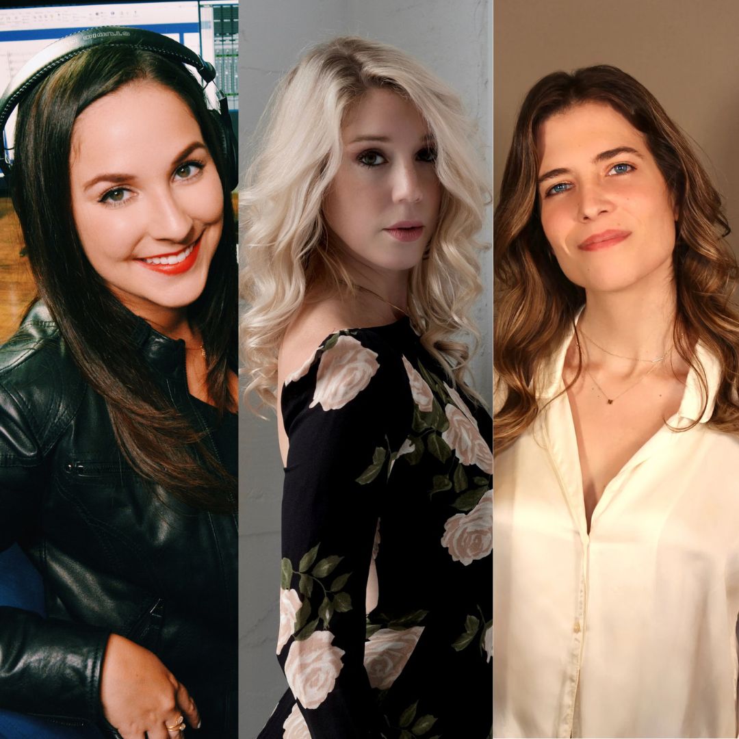 Three back-to-back photos of musicians Gina Luciani, Courtney Fortune, And Nicoletta Nomicou.