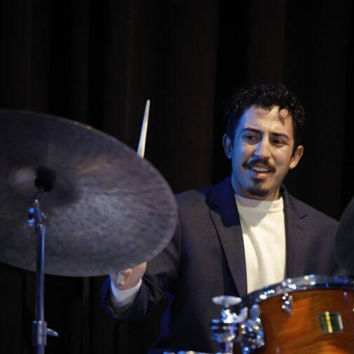 A drummer performs during a USC Thornton jazz concert.