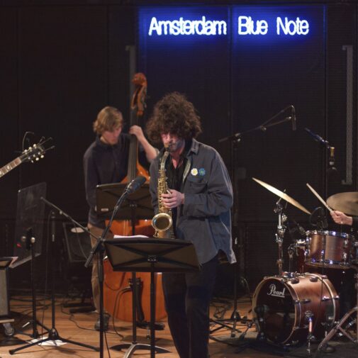 Musicians playing jazz at the Amsterdam Blue Note.